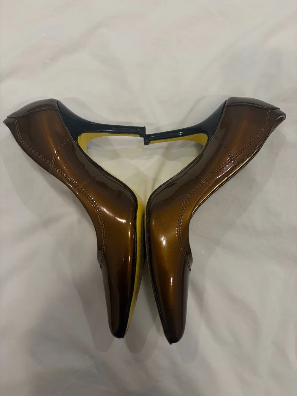Christian Audigier Metallic Bronze Pointed-Toe Pumps 7 women’s leather